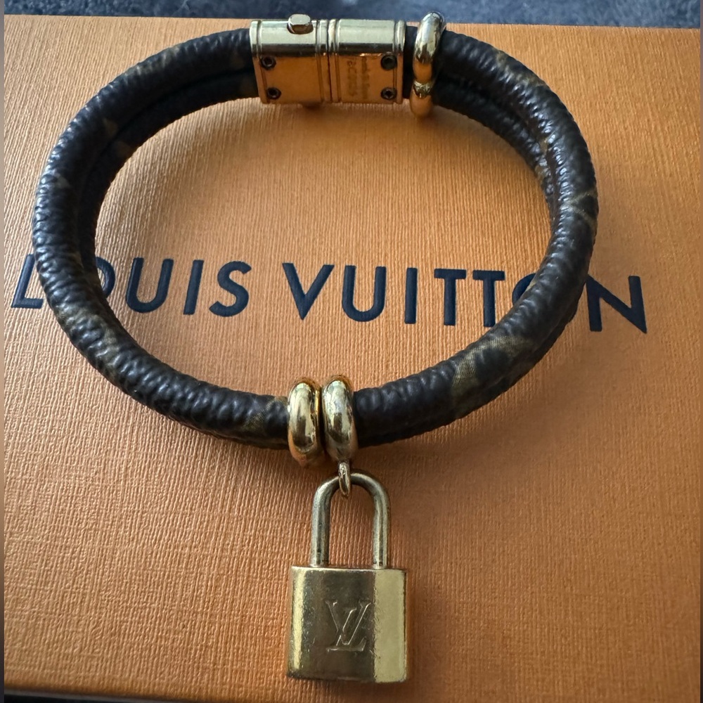 Louis Vuitton Gold and Brown Padlock Charm Bracelet
